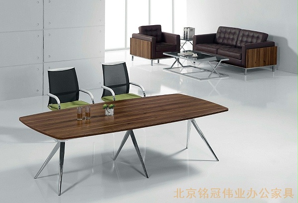 现代简约钢木组合会议桌8人会议桌